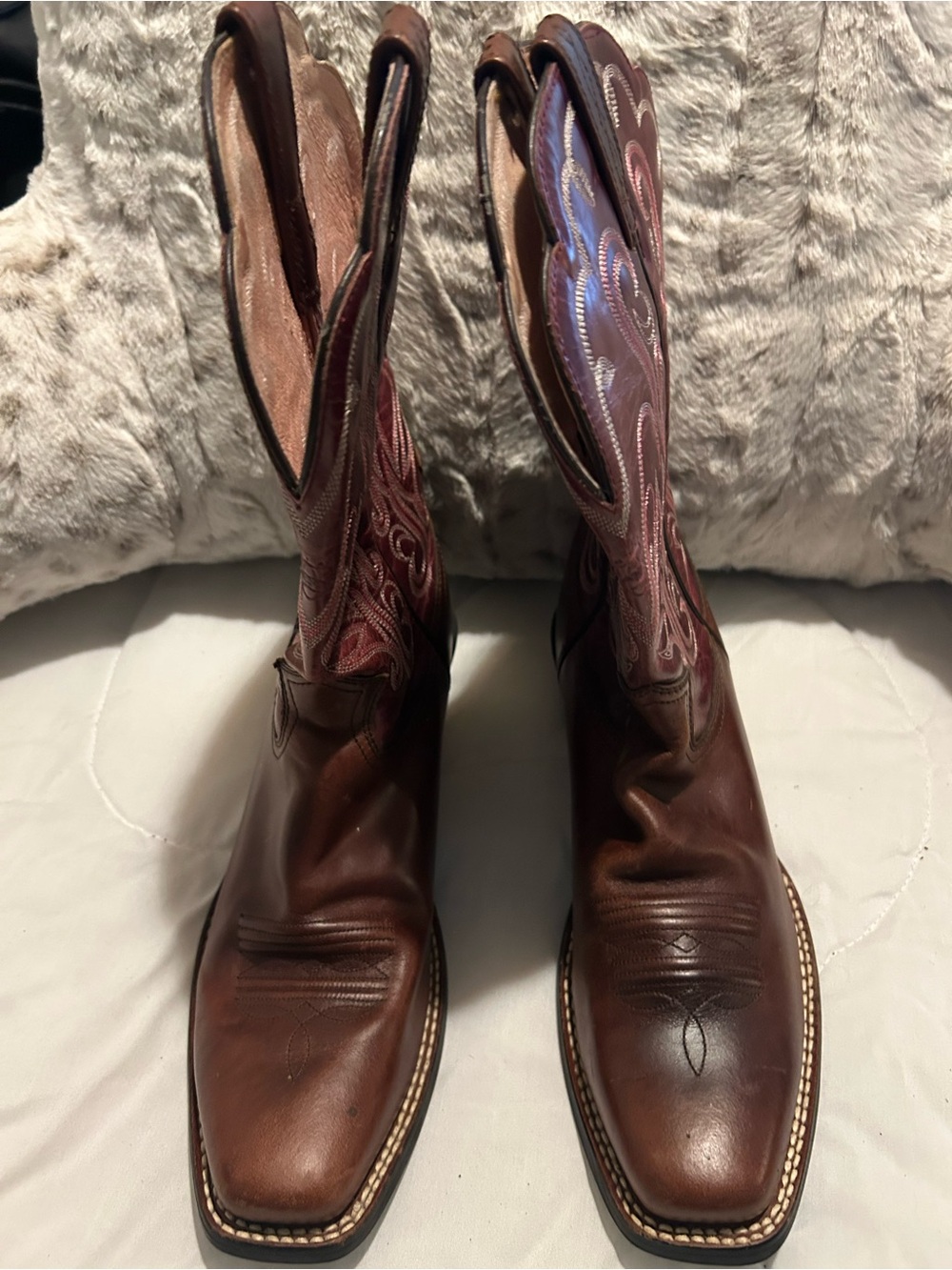 Women Burgundy Leather Western Cowboy Boots